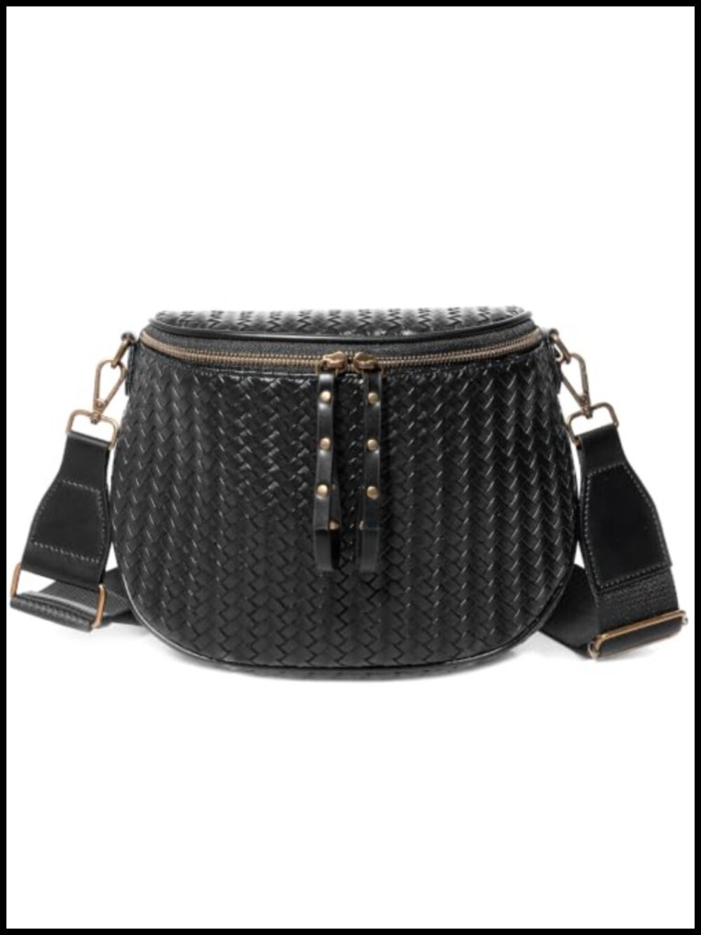 Woven Crossbody Bum Bag PU Leather Adjustable Strap